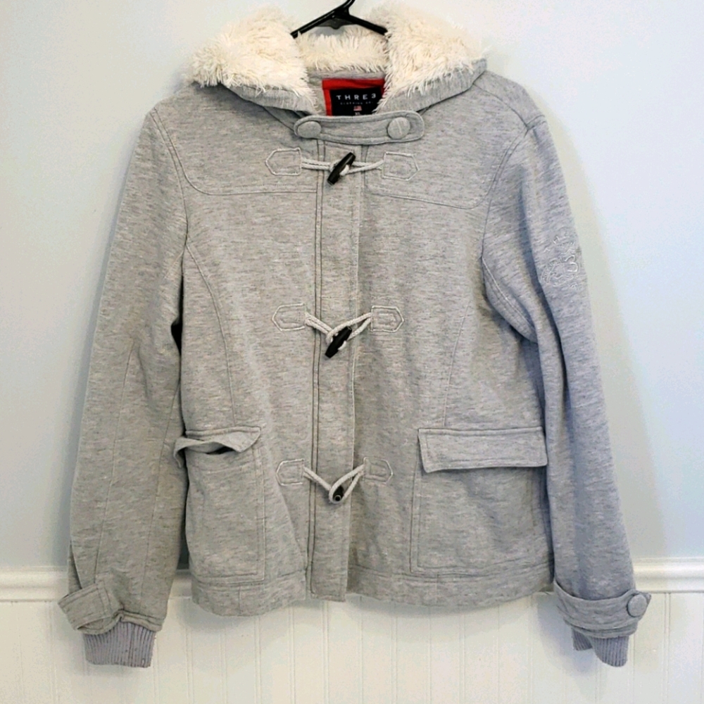THRE3 Cozy Hooded Zipup Sweater